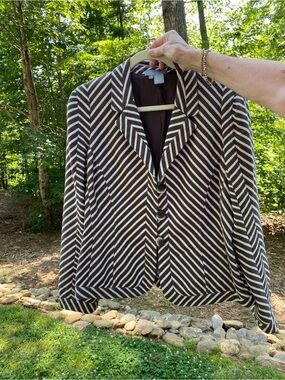 Women's Italian Brown & White Striped Blazer- cotton linen blend